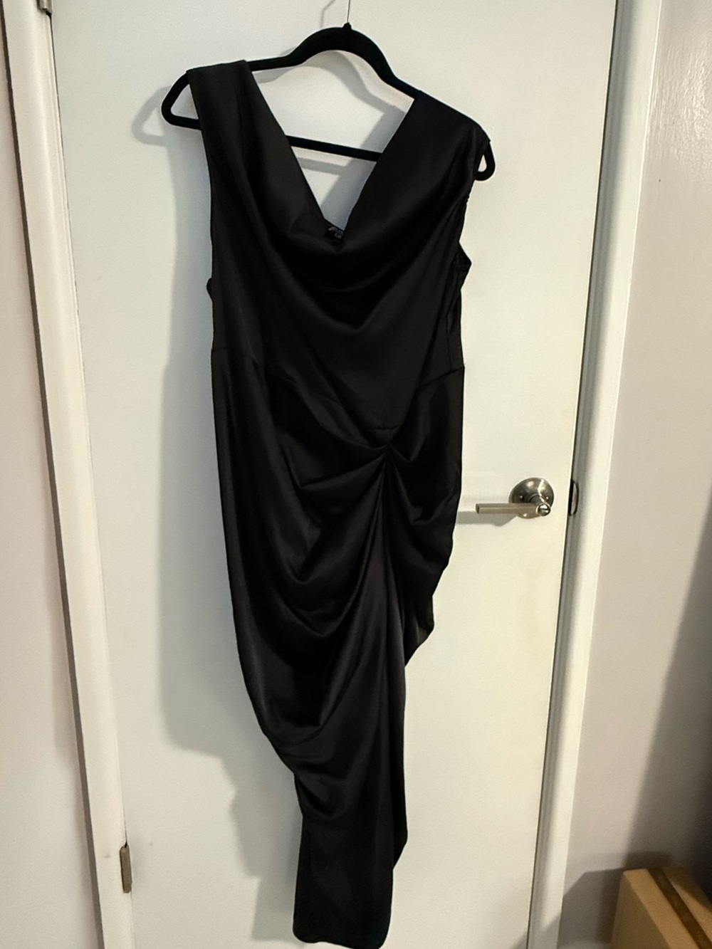 Elegant Black Draped Cowl Neck Women's Dress (Slightly off the shoulder)